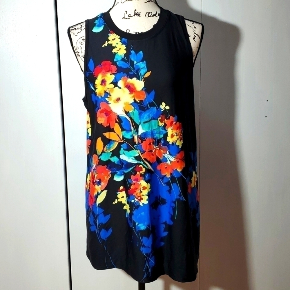Apt.9 Black Vibrant Bright Floral Tunic Sleeveless Artsy  Careerwear Sz.XL